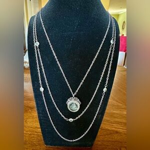 Vntg 1960’s Goldette NY Intaglio Necklace Silver Tone Long Victorian Revival